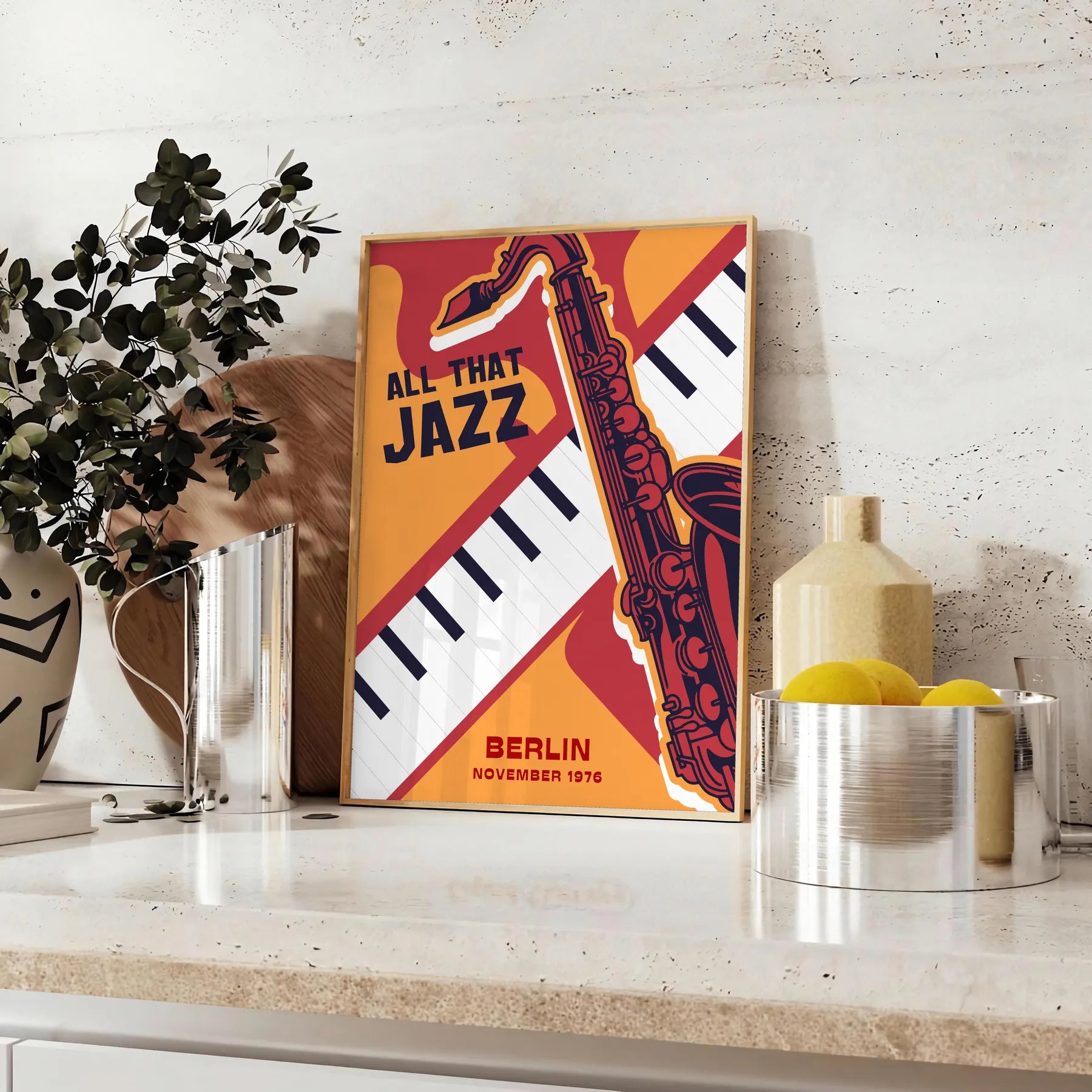 space striking black orange jazz festival poster wall art centerpiece vibrant artwork ideal gift music enthusiasts A4 cm A0 sizes decor unique print today