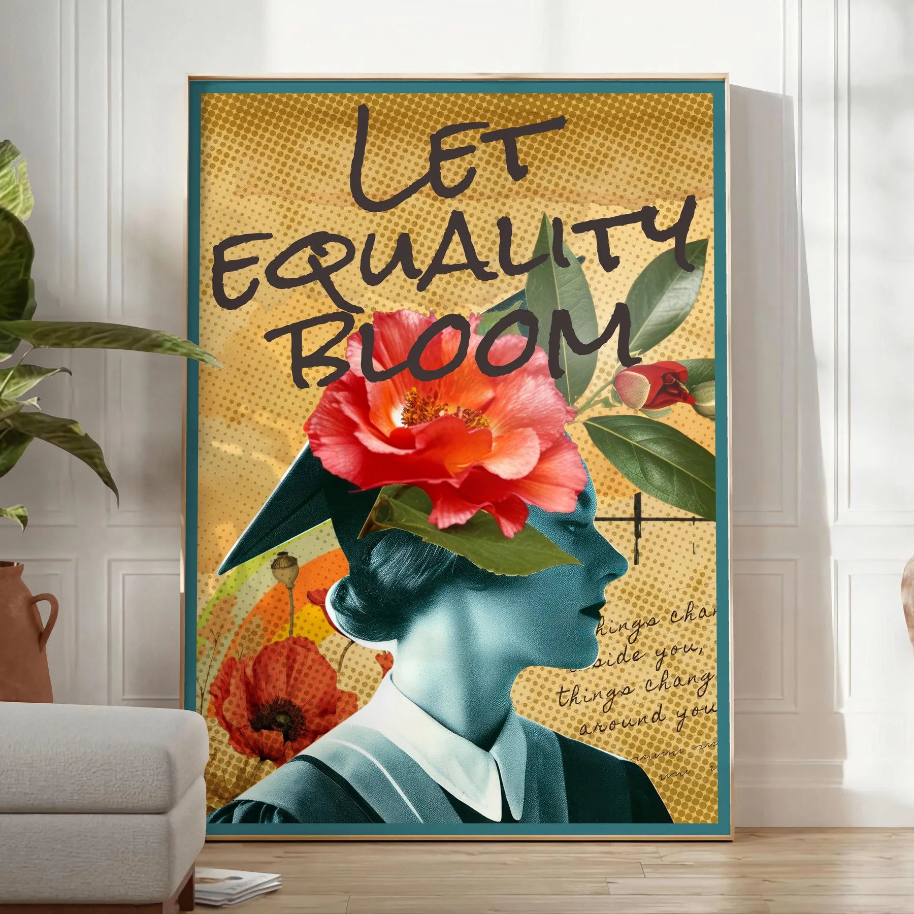 equality vintage poster stunning blend green blue hues wall art home unique gift artwork timeless charm statement space alone print