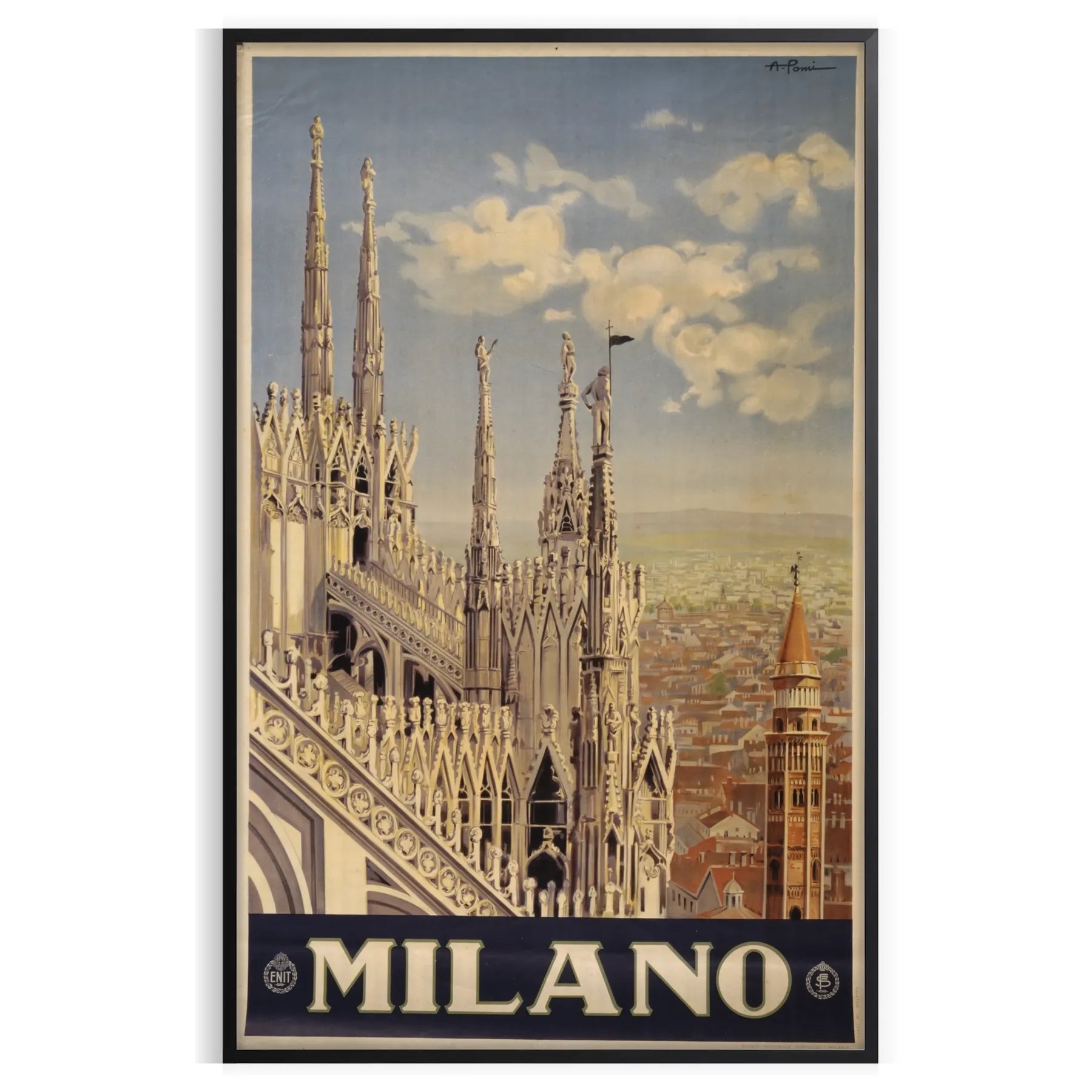 charm Milan stunning travel art poster bold black vibrant green hues stylish addition wall collection unique gift print ready space
