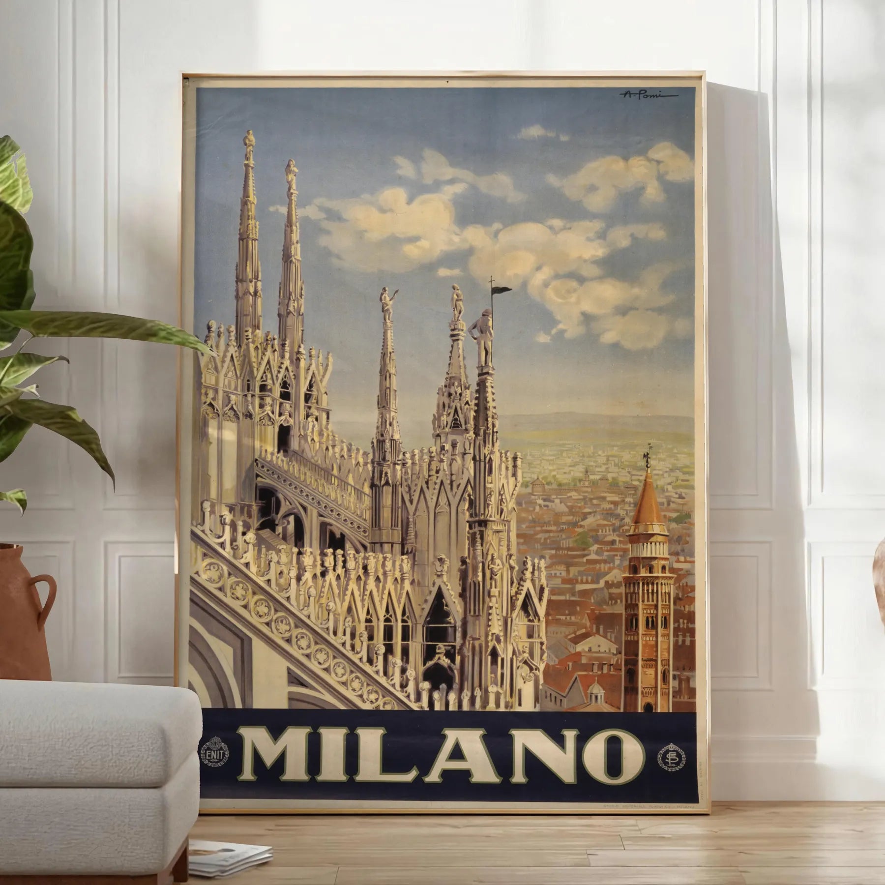 charm Milan stunning travel art poster bold black vibrant green hues stylish addition wall collection unique gift print ready space