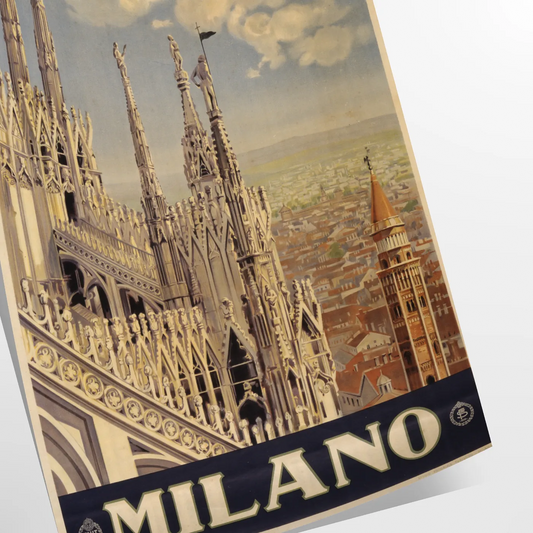 charm Milan stunning travel art poster bold black vibrant green hues stylish addition wall collection unique gift print ready space