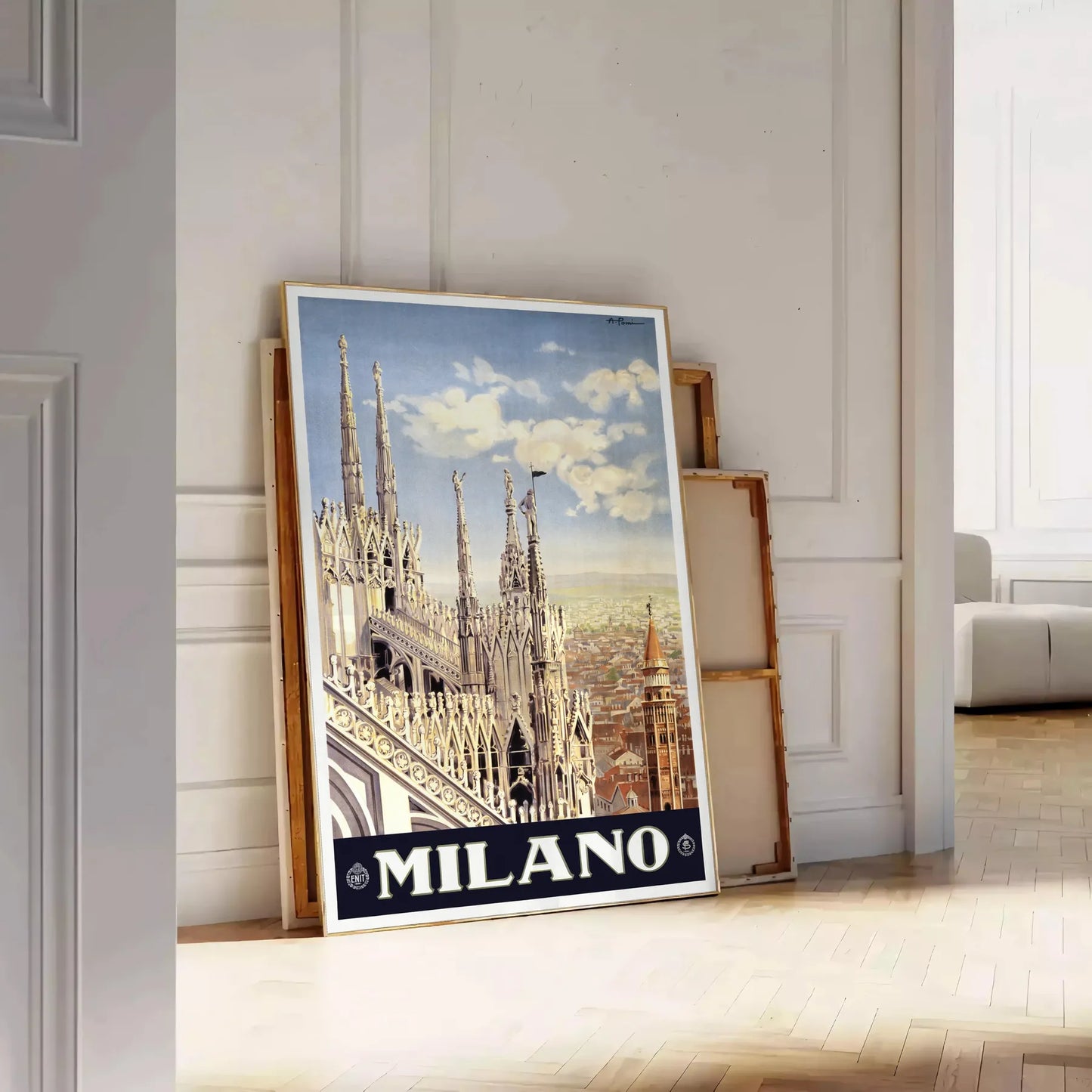 charm Milano captivating travel art poster striking blend black green wall unique gift artwork Italian elegance space sizes A4 cm A0