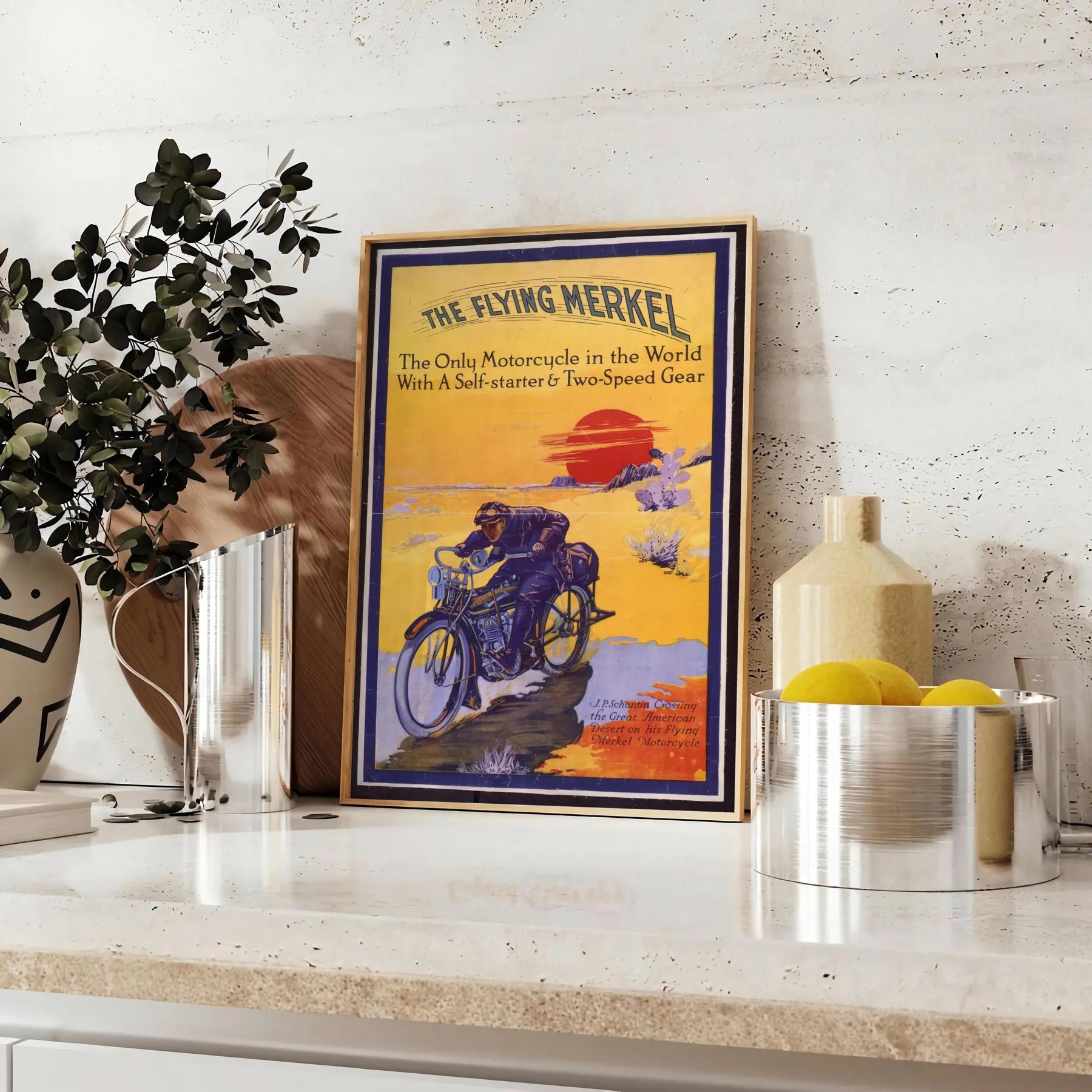 walls captivating moto travel poster dynamic blue yellow hues stylish print thoughtful gift adventure enthusiasts space vibrant wall art various sizes A4 cm A0