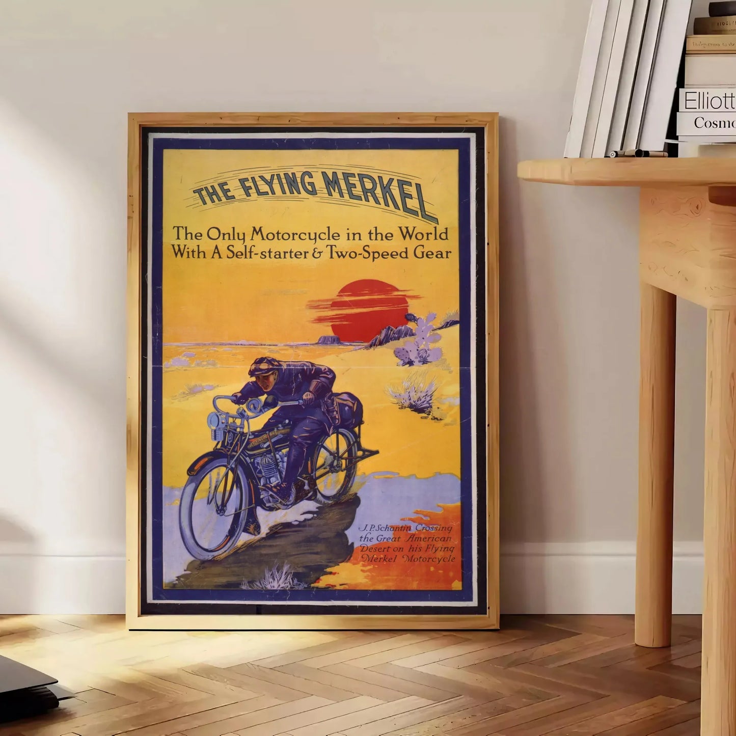 walls captivating moto travel poster dynamic blue yellow hues stylish print thoughtful gift adventure enthusiasts space vibrant wall art various sizes A4 cm A0