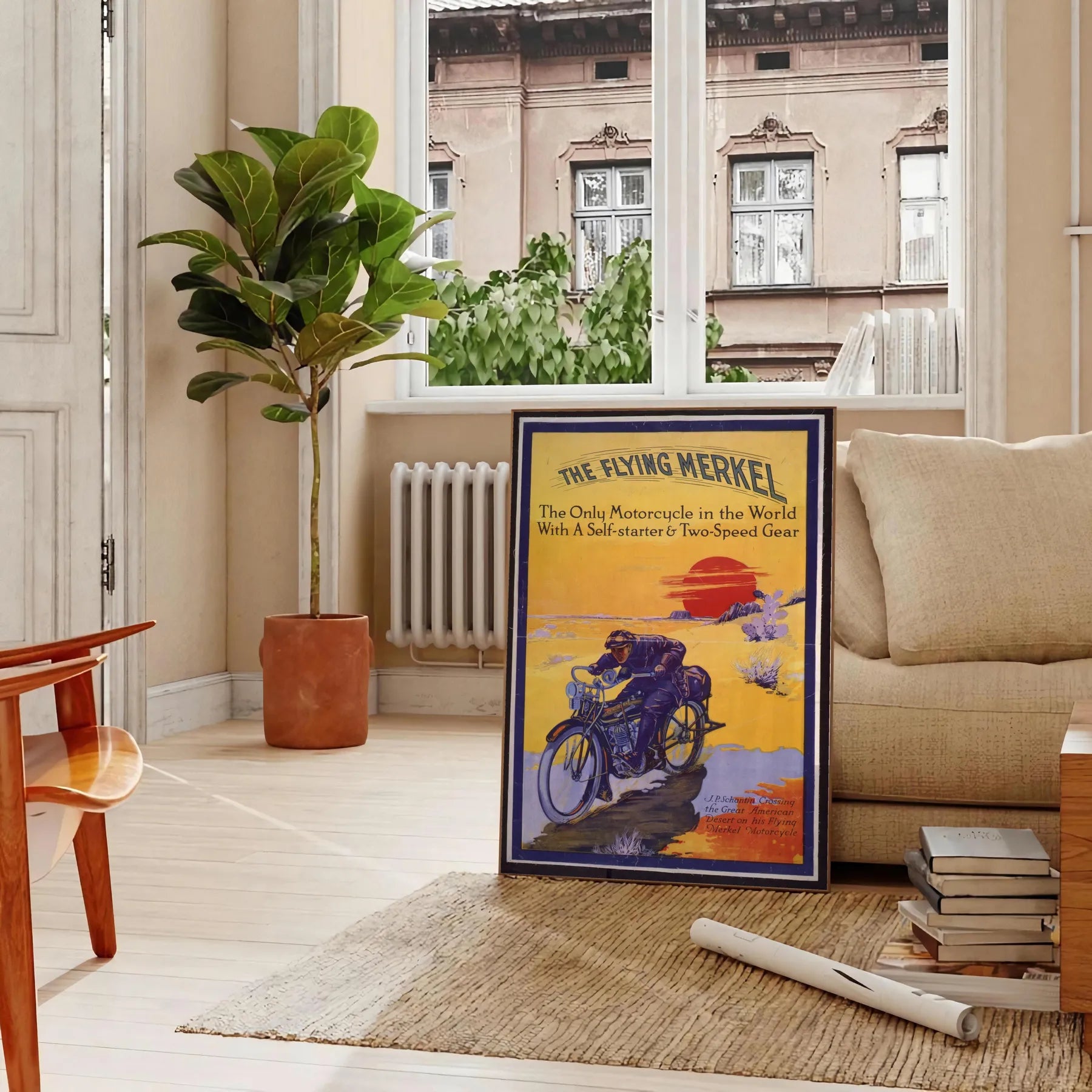 walls captivating moto travel poster dynamic blue yellow hues stylish print thoughtful gift adventure enthusiasts space vibrant wall art various sizes A4 cm A0