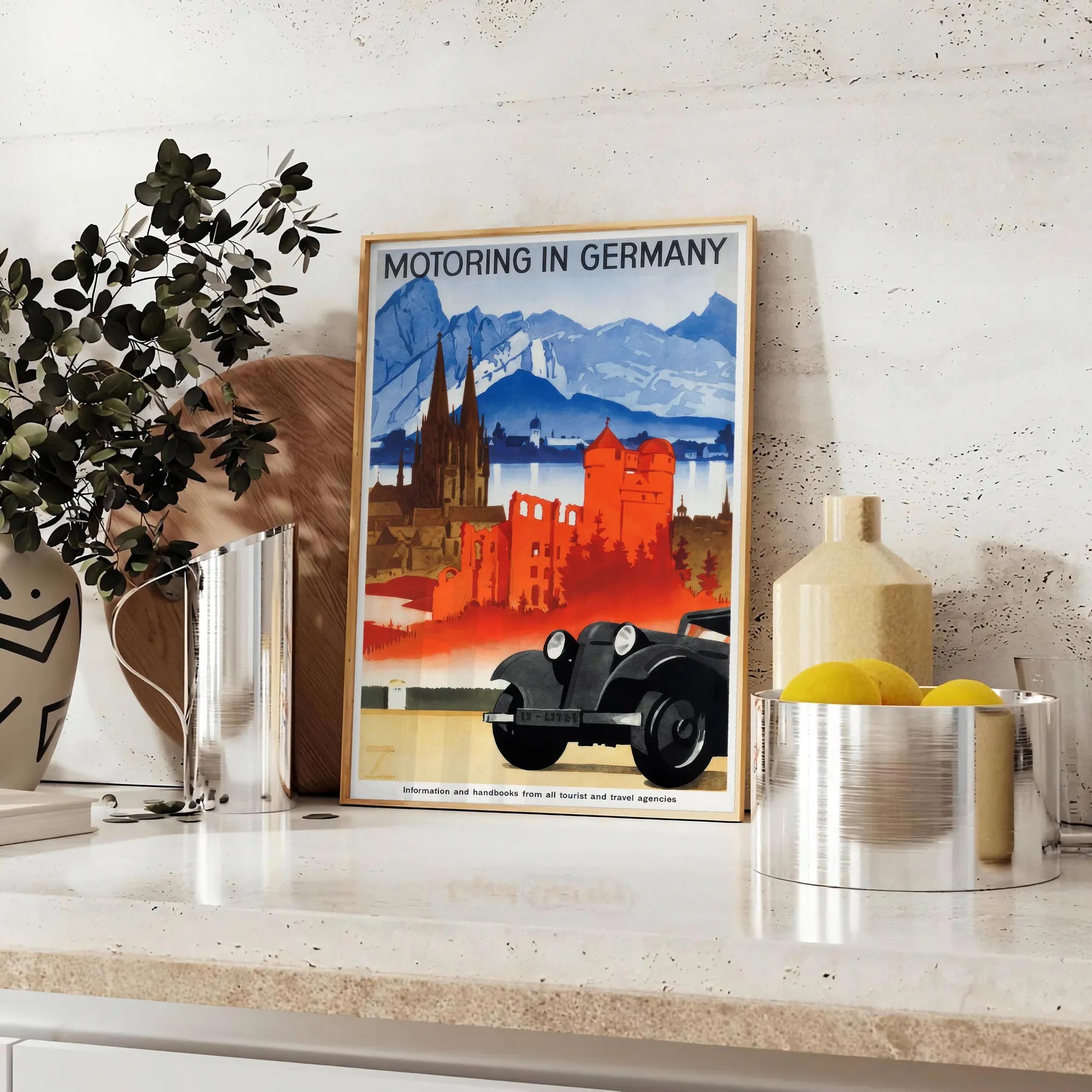 allure Germany vibrant motoring travel poster orange blue tones stunning wall art life perfect gift car enthusiasts sizes A4 cm A0 home office collection