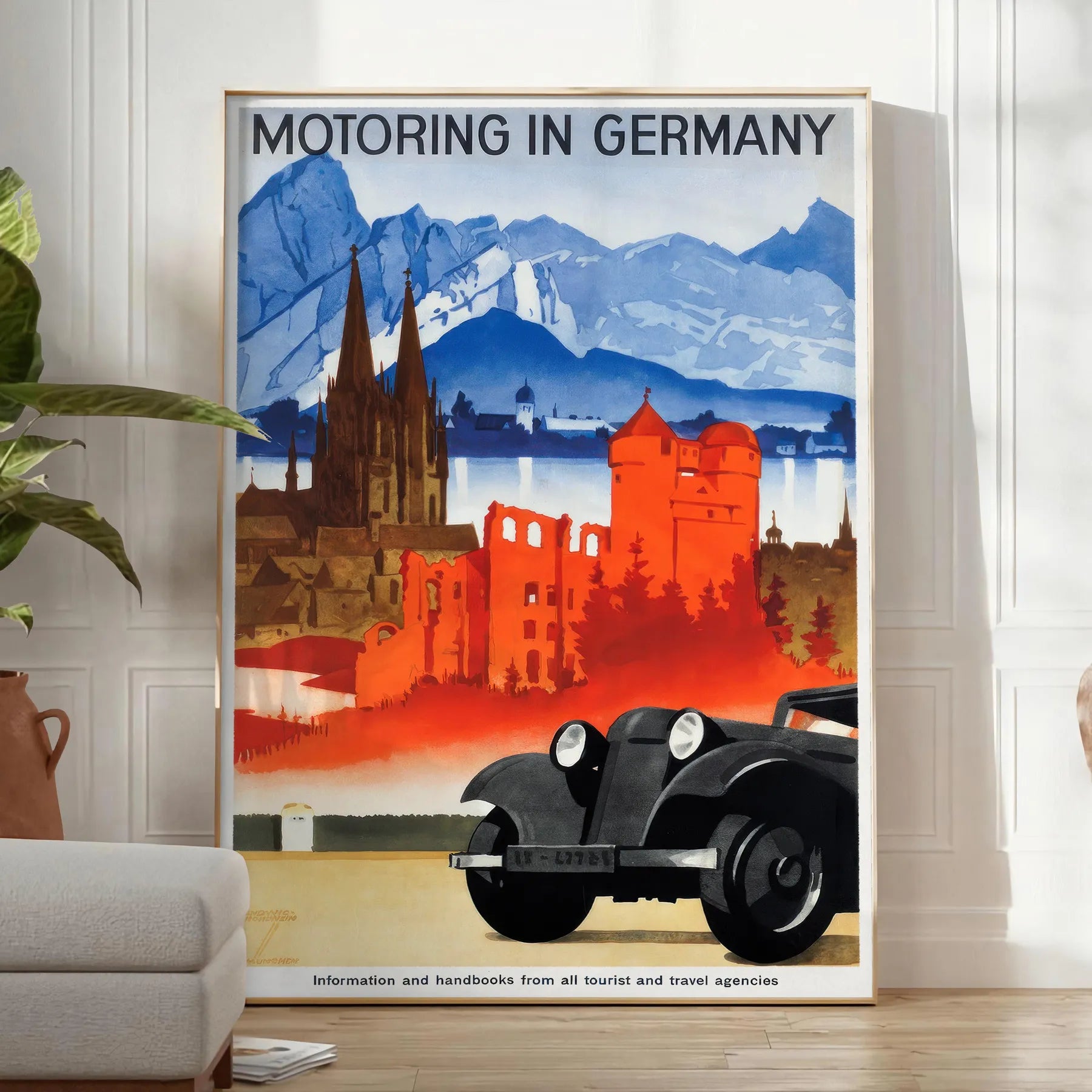 allure Germany vibrant motoring travel poster orange blue tones stunning wall art life perfect gift car enthusiasts sizes A4 cm A0 home office collection