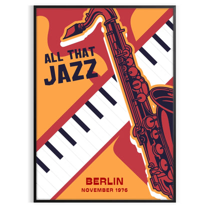 space striking black orange jazz festival poster wall art centerpiece vibrant artwork ideal gift music enthusiasts A4 cm A0 sizes decor unique print today