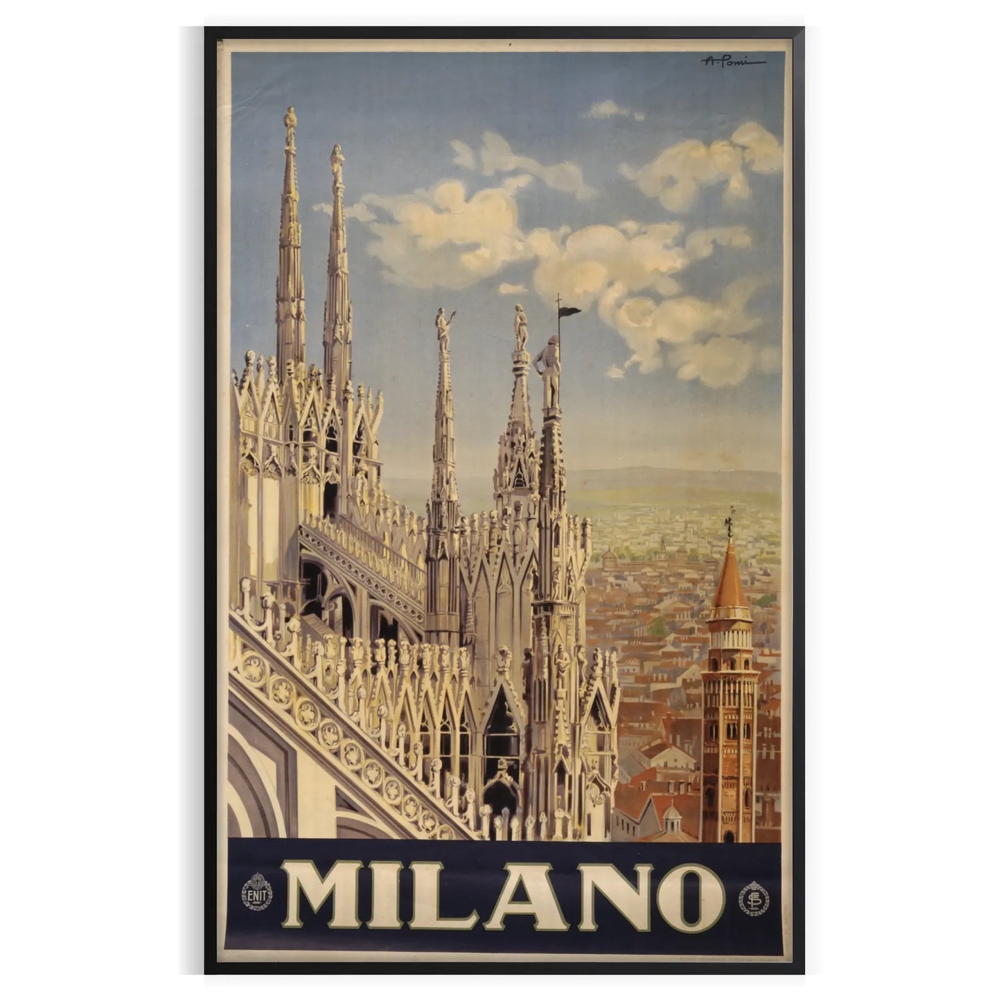 charm Milan stunning travel art poster bold black vibrant green hues stylish addition wall collection unique gift print ready space