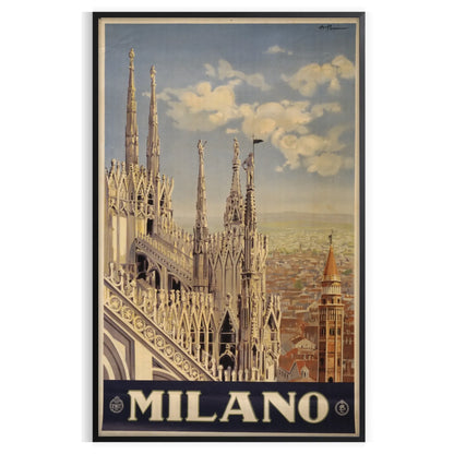 charm Milan stunning travel art poster bold black vibrant green hues stylish addition wall collection unique gift print ready space