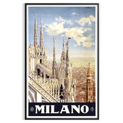 charm Milano captivating travel art poster striking blend black green wall unique gift artwork Italian elegance space sizes A4 cm A0