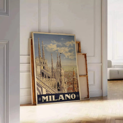 charm Milan stunning travel art poster bold black vibrant green hues stylish addition wall collection unique gift print ready space