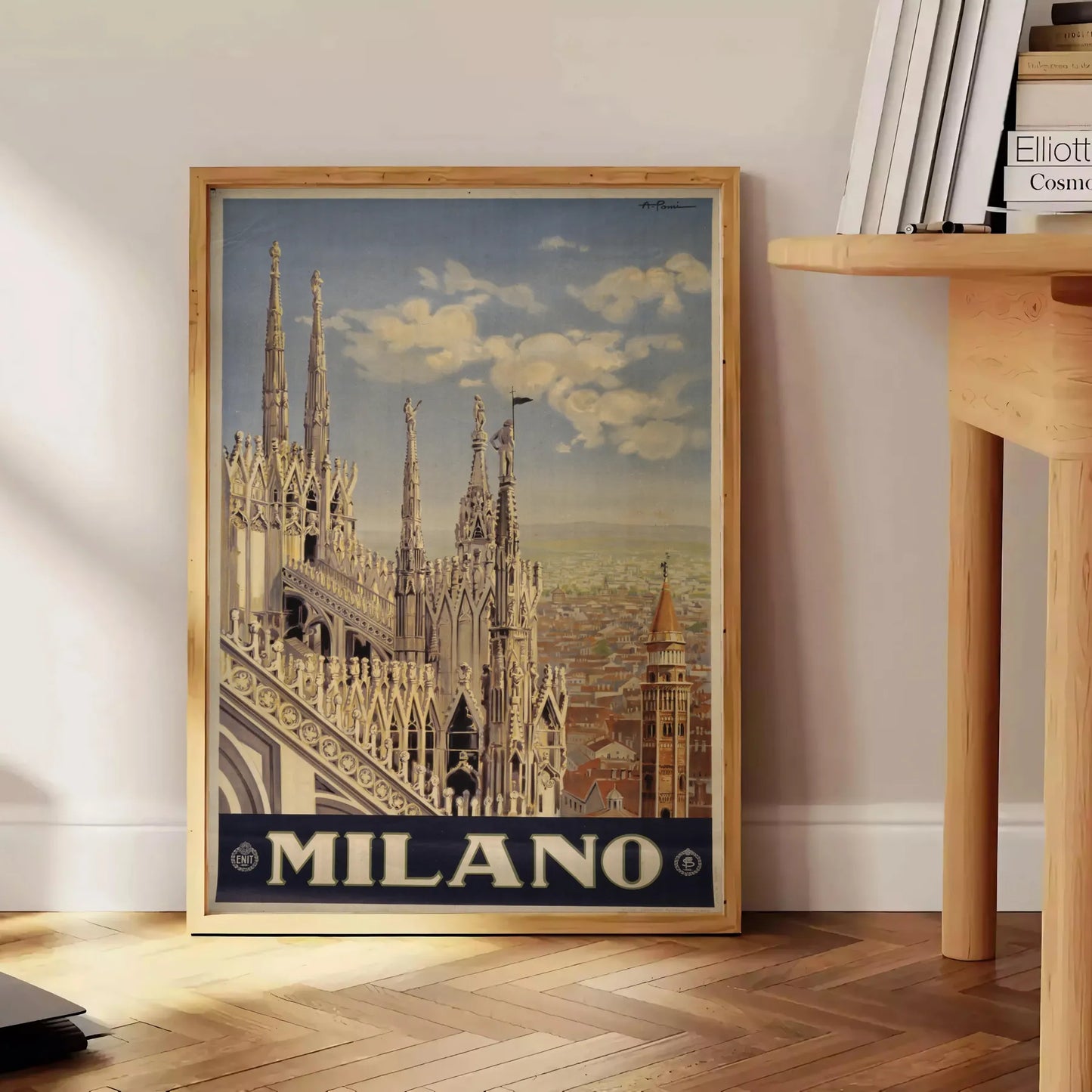 charm Milan stunning travel art poster bold black vibrant green hues stylish addition wall collection unique gift print ready space
