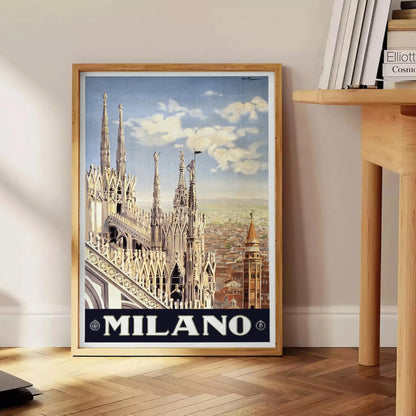 charm Milano captivating travel art poster striking blend black green wall unique gift artwork Italian elegance space sizes A4 cm A0