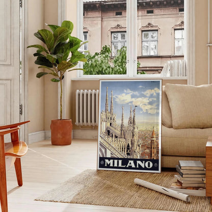 charm Milano captivating travel art poster striking blend black green wall unique gift artwork Italian elegance space sizes A4 cm A0