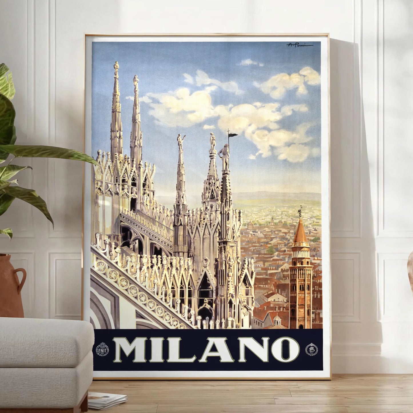 charm Milano captivating travel art poster striking blend black green wall unique gift artwork Italian elegance space sizes A4 cm A0
