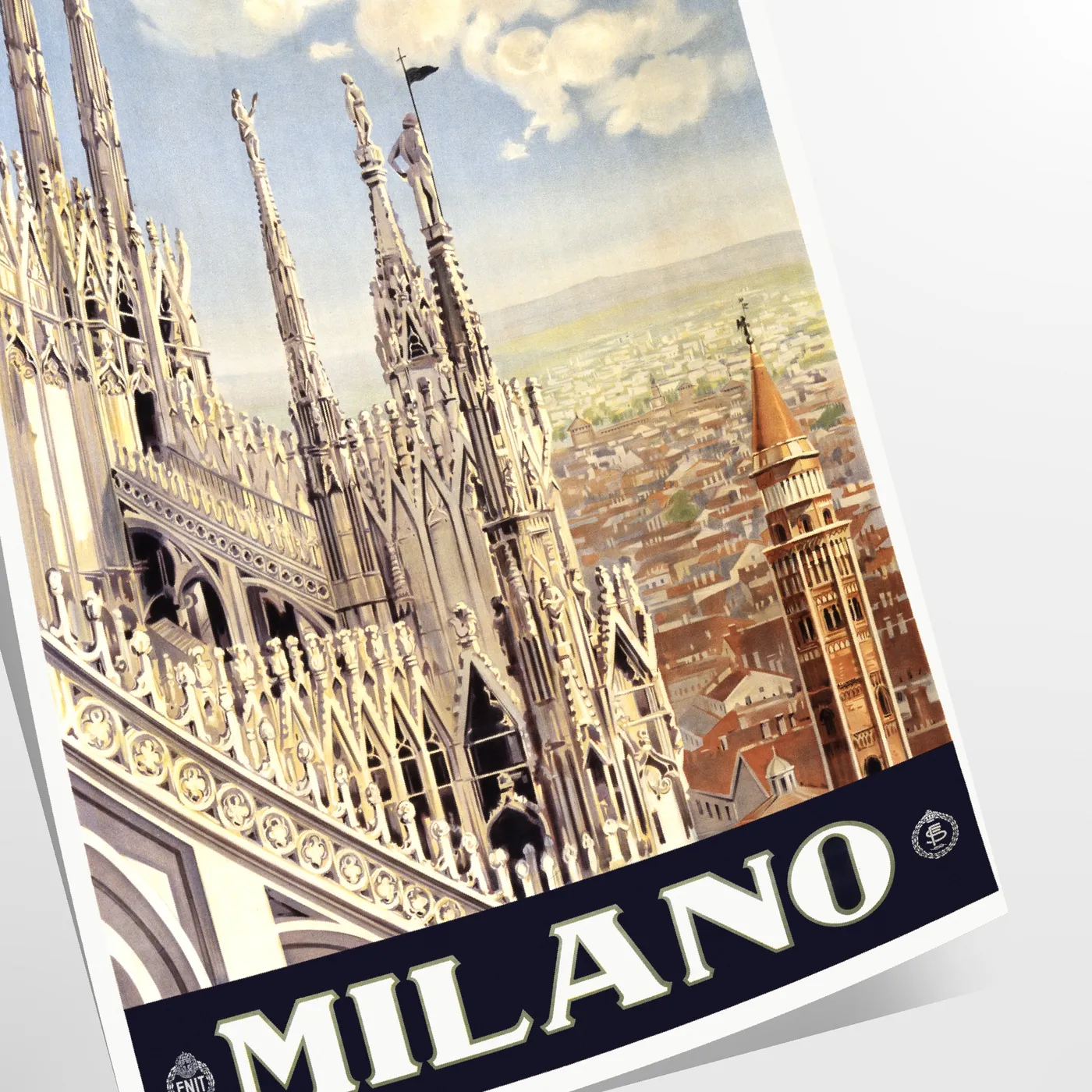 charm Milano captivating travel art poster striking blend black green wall unique gift artwork Italian elegance space sizes A4 cm A0