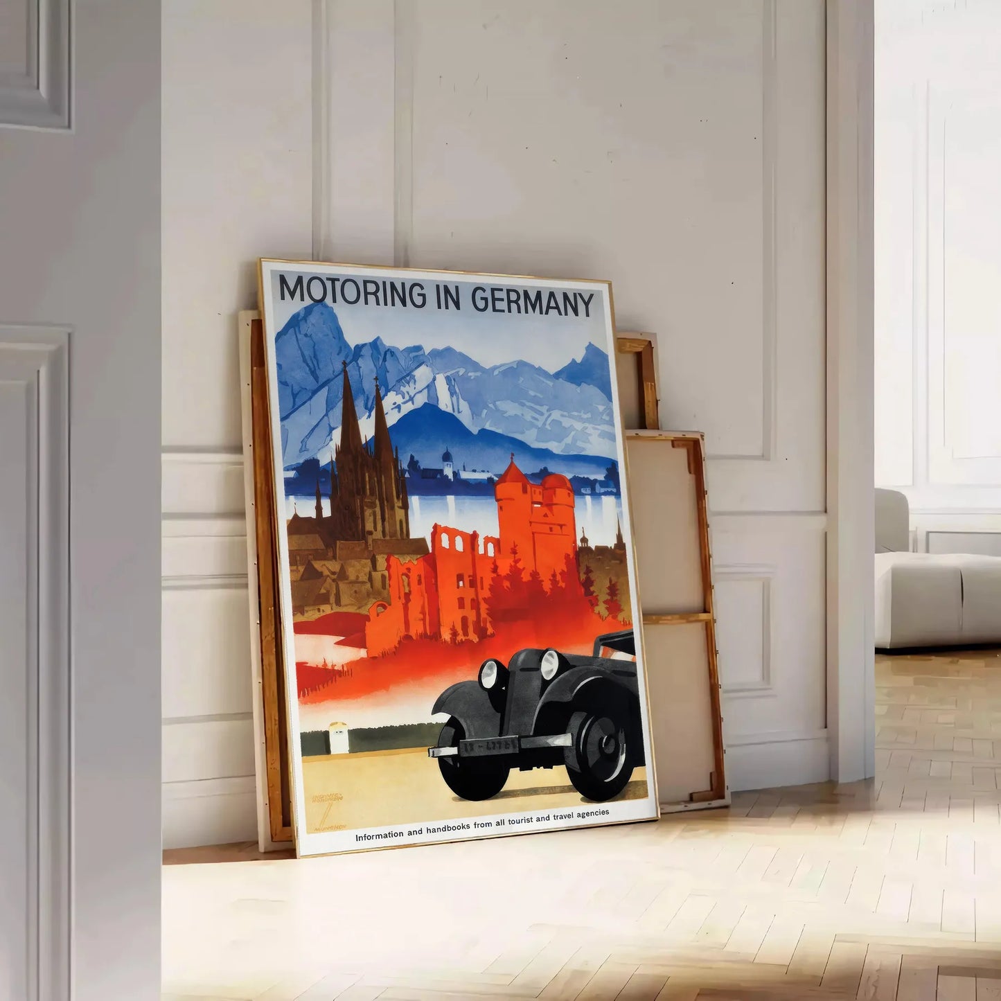 allure Germany vibrant motoring travel poster orange blue tones stunning wall art life perfect gift car enthusiasts sizes A4 cm A0 home office collection