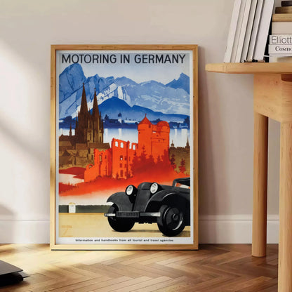 allure Germany vibrant motoring travel poster orange blue tones stunning wall art life perfect gift car enthusiasts sizes A4 cm A0 home office collection