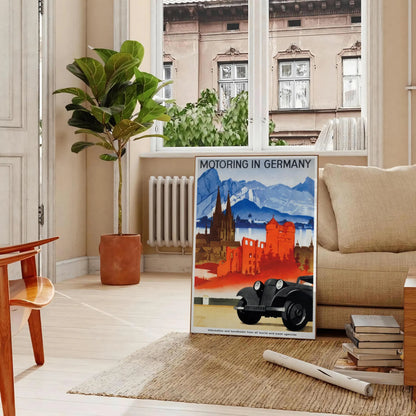 allure Germany vibrant motoring travel poster orange blue tones stunning wall art life perfect gift car enthusiasts sizes A4 cm A0 home office collection