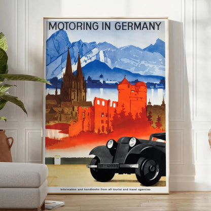 allure Germany vibrant motoring travel poster orange blue tones stunning wall art life perfect gift car enthusiasts sizes A4 cm A0 home office collection
