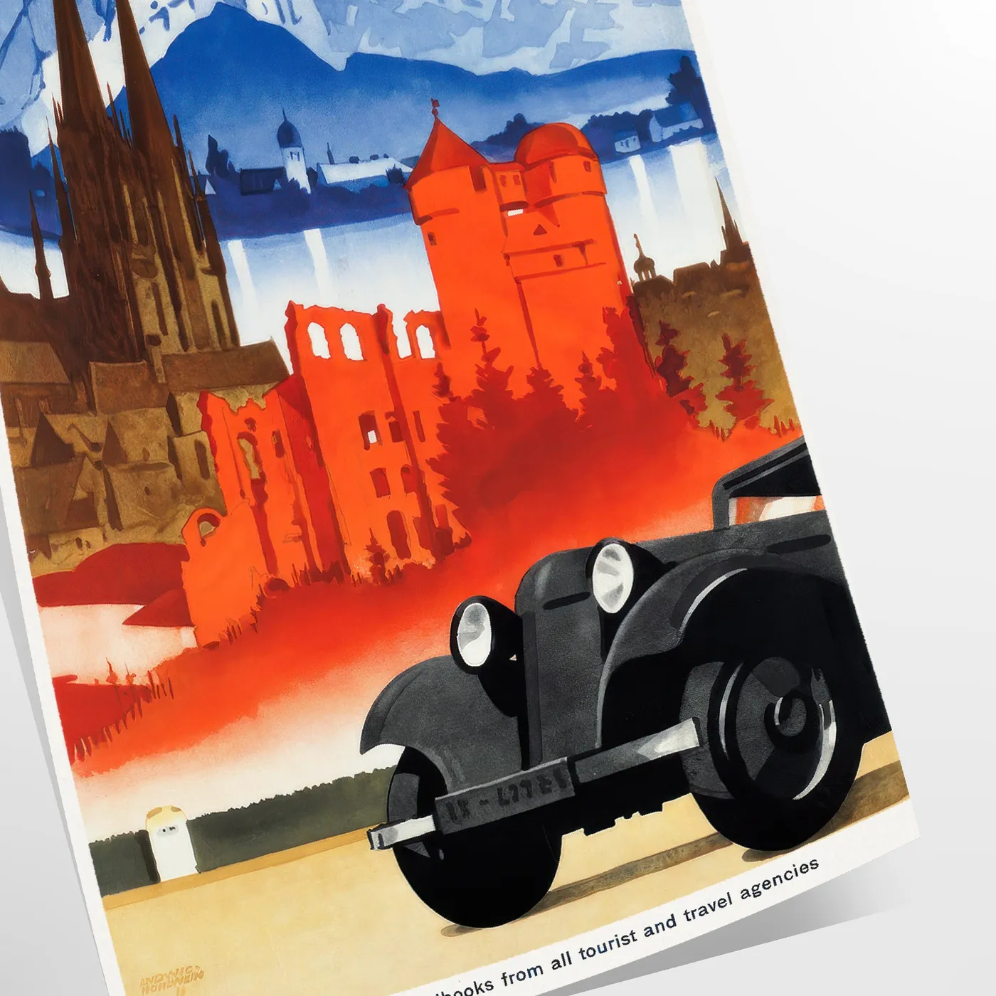 allure Germany vibrant motoring travel poster orange blue tones stunning wall art life perfect gift car enthusiasts sizes A4 cm A0 home office collection
