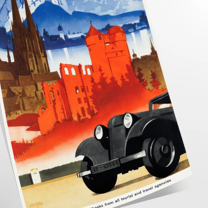 allure Germany vibrant motoring travel poster orange blue tones stunning wall art life perfect gift car enthusiasts sizes A4 cm A0 home office collection