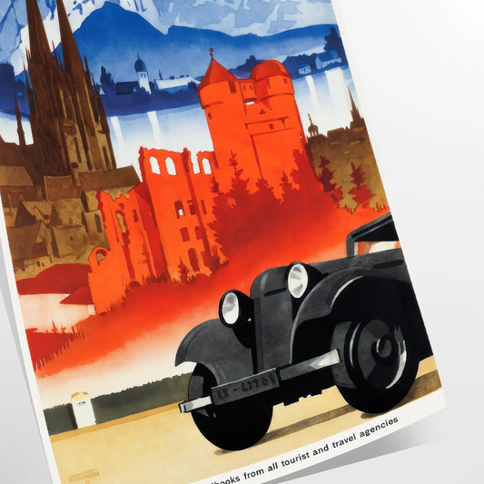 allure Germany vibrant motoring travel poster orange blue tones stunning wall art life perfect gift car enthusiasts sizes A4 cm A0 home office collection